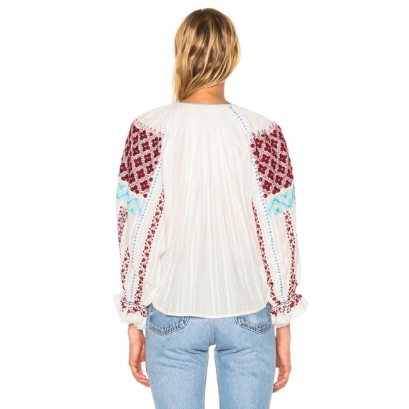 Ulla Johnson | Mila Embroidered Boho Blouse Top With Tassels - Picture 5 of 8